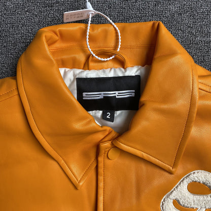 SP5DER LEATHER VARSITY JACKET ORANGE