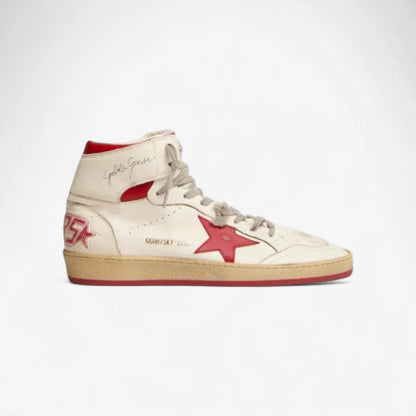 Sky-star Sneakers With Signature On The Ankle And Red Leather Inserts