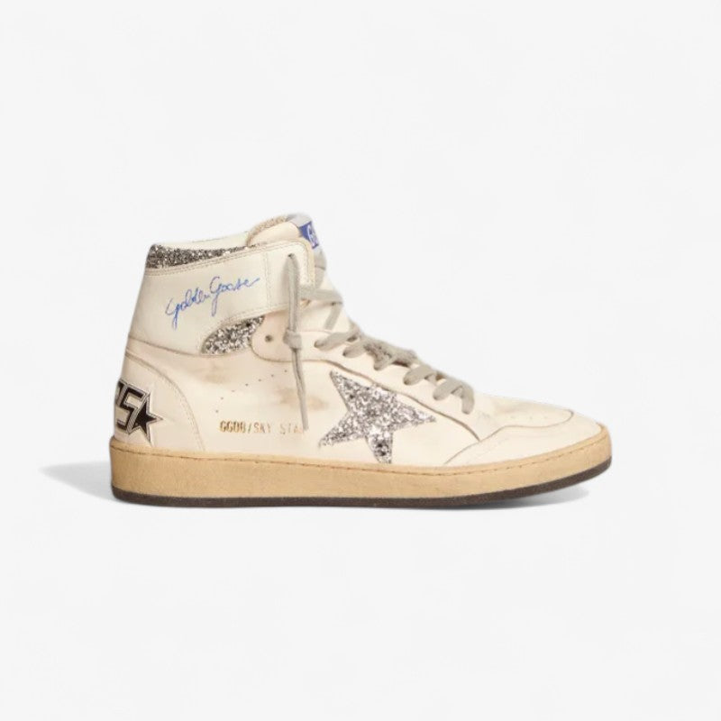 Sky-star Sneakers With Signature On The Ankle And Silver Glitter Inserts