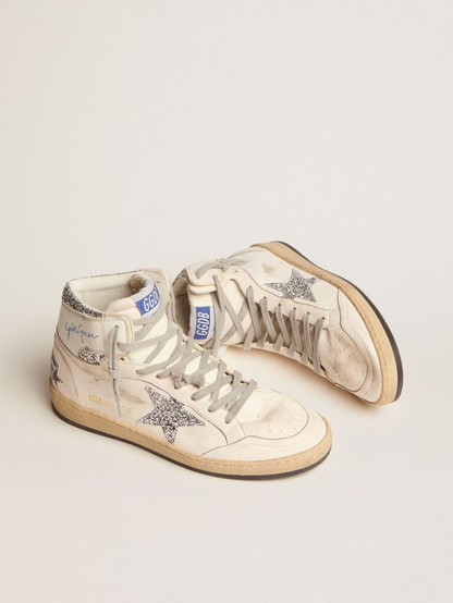 Sky-star Sneakers With Signature On The Ankle And Silver Glitter Inserts