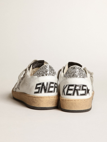 Sneaker Ball Star In Nappa Bianca Con Stella E Talloncino In Glitter Argento