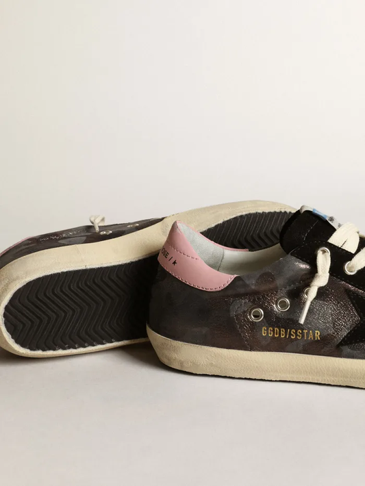 Super-star Ltd Sneakers In Metallic Camouflage Nappa Leather With Black Suede Star And Pink Leather