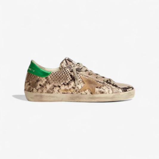 Super-star Ltd Sneakers With Snake-print Leather Upper And Green Laminated Leather Heel Tab