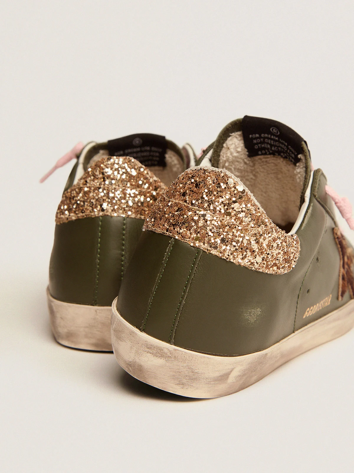 Super-star Sneakers In Dark Green Leather With Gold Glitter Heel Tab