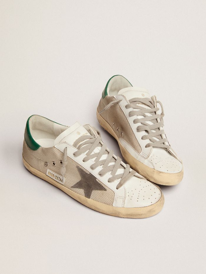 Super-star Sneakers In Pale Silver Mesh With Gray Suede Star