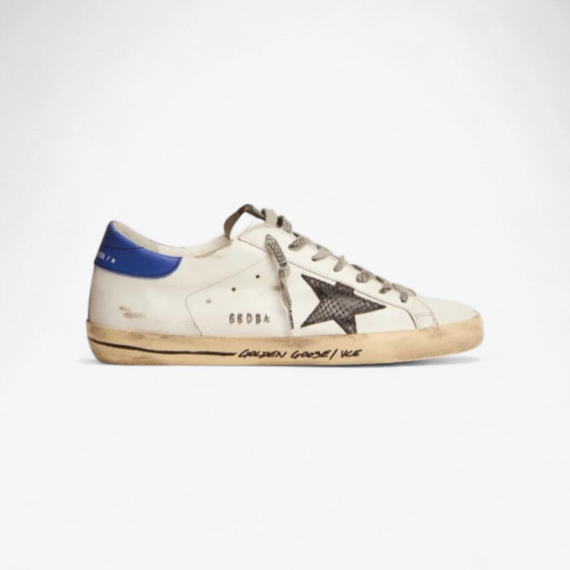 Super-star Sneakers With Black Snake-print Leather Star And Blue Leather Heel Tab