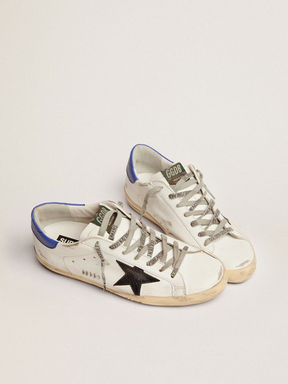 Super-star Sneakers With Black Snake-print Leather Star And Blue Leather Heel Tab