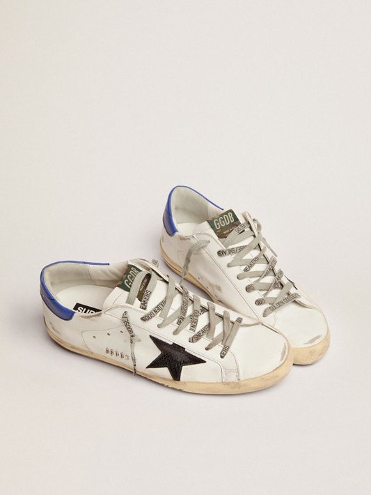 Super-star Sneakers With Black Snake-print Leather Star And Blue Leather Heel Tab