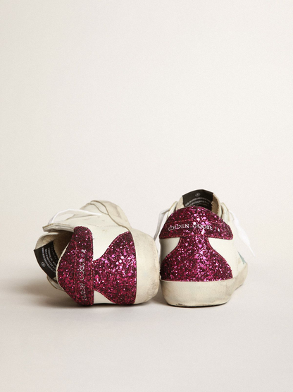 Super-star Sneakers With Light Blue Glitter Star And Purple Glitter Heel Tab