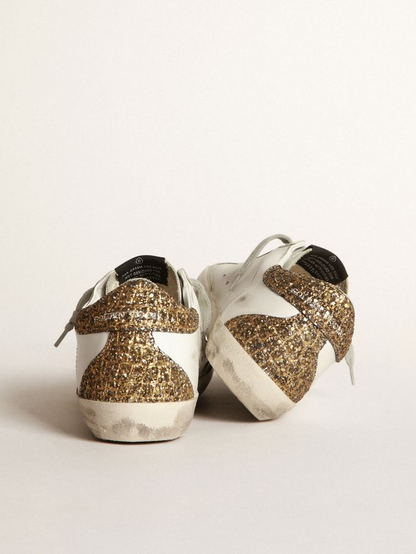 Super-star Sneakers With Light Blue Leather Star And Gold Glitter Crocodile-print Heel Tab