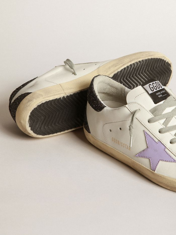 Super-star Sneakers With Lilac Leather Star And Purple Glitter Crocodile-print Heel Tab