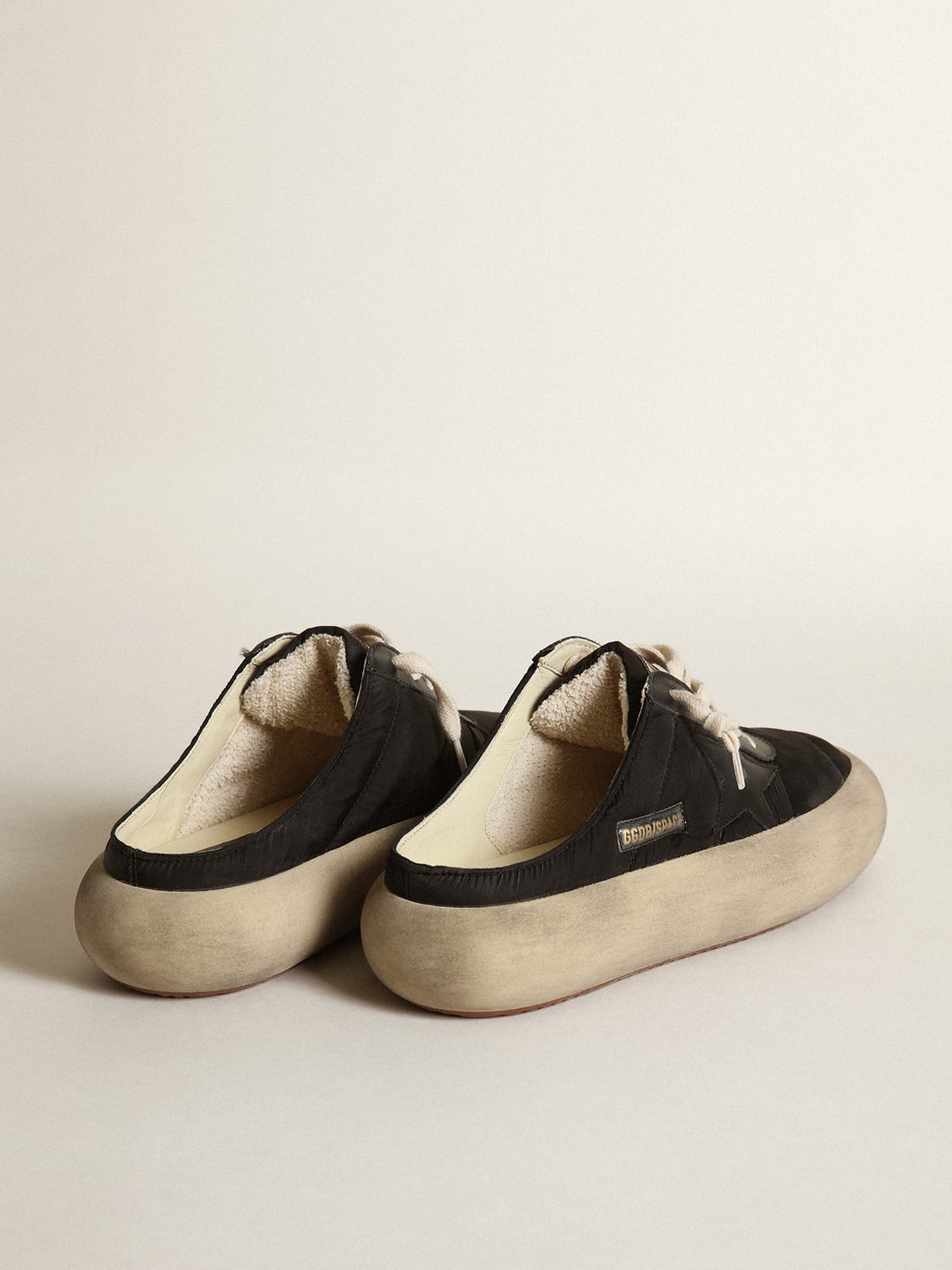 Women's Space-star Sabots In Black Nylon With Black Leather Star