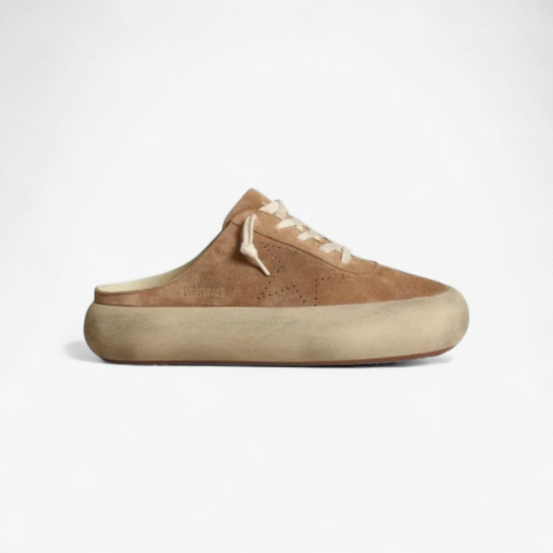 Women's Space-star Sabots In Tobacco-colored Suede With Perforated Star
