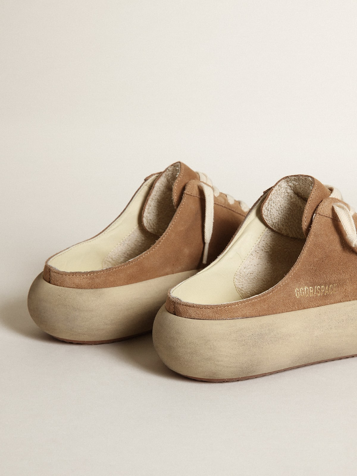 Women's Space-star Sabots In Tobacco-colored Suede With Perforated Star